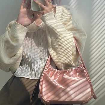 Женская сумка подмышками 2021, новая атласная сумочка на шнурке, модная маленькая сумка в стиле ретро на одно плечо