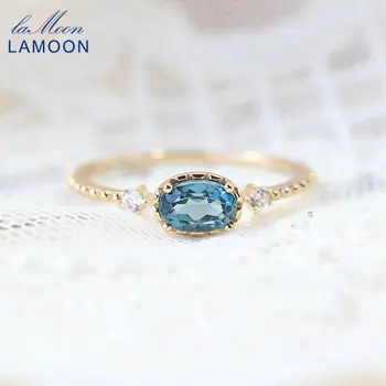 Женское кольцо с натуральным Лондонским Голубым Топазом LAMOON С драгоценным камнем Обручальное кольцо из стерлингового серебра 925 пробы, Золото Vermeil, Изысканные ювелирные изделия