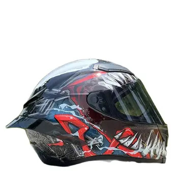 Зимняя мужская и женская защитная шапочка с одним щитком, мотоциклетный шлем Black Venom, одобренный ЕЭК, полнолицевой мотоциклетный шлем