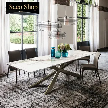 Изготовленная на заказ в Италии Роскошная комбинация обеденного стола и стула Rock Board Современный Простой Прямоугольный Большой Обеденный стол Villa Mesa