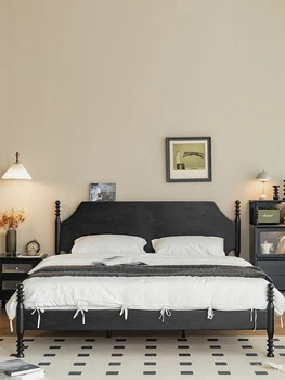 Индивидуальная скандинавская двуспальная кровать из массива черного ореха 1,8 м, американский винтаж, полностью из массива красного дуба, черная большая кровать, свадебная кровать