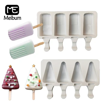 Инструменты для мороженого Meibum с 4 полостями, 4 типа летних силиконовых формочек для эскимо, Лоток для кубиков льда, Формы для десертов, принадлежности для кухонного бара
