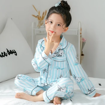 Кардиган, детская пижама с кроликом, 2 шт., детская пижама с длинным рукавом, одежда для маленьких девочек, костюмы для сна, осенняя хлопковая пижама для мальчиков, Ночная пижама