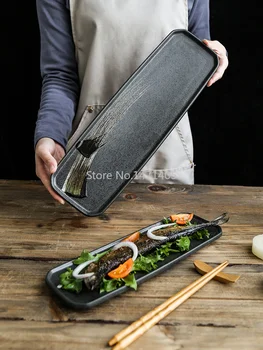 Керамическая тарелка для суши с ручной росписью в японском стиле в стиле ретро, тарелка для сашими, набор для мясного ассорти, длинная тарелка, тарелка для домашней посуды