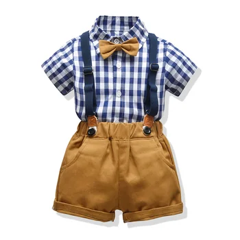 Комплект Одежды для маленьких мальчиков, джентльменская рубашка с коротким рукавом + шорты на подтяжках, комплект одежды из 2 предметов для новорожденных мальчиков