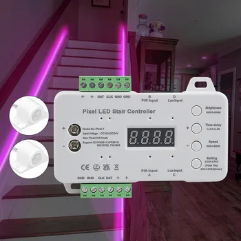 Контроллер освещения лестницы, контроллер датчика движения PIR, 12 В 24 В, Индивидуальный шаг для светодиодных лент WS2811 WS2818 пикселей