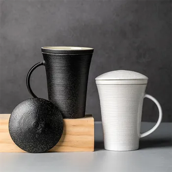 Креативная керамическая чашка для чая в японском стиле с крышкой, большой емкости, Офисный фильтр, Чайная чашка, Дорожная кружка для разделения воды, посуда для напитков