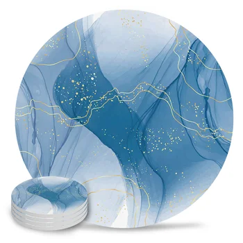 Круглая керамическая подставка Marble Line Blue Gradient с синим градиентом, коврики для кофейных чашек, нескользящие салфетки, подушечки для посуды, украшения