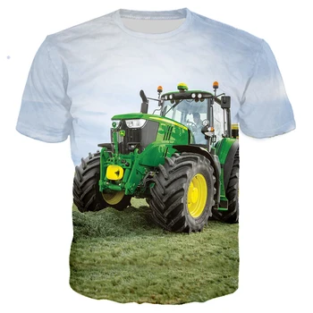 Летний модный тренд, Спортивные футболки с рисунком трактора для мальчиков, Повседневные футболки с 3D-принтом в стиле Харадзюку, круглый вырез, топ с коротким рукавом