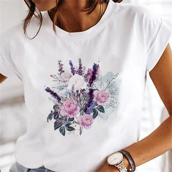 Летний повседневный цветочный тренд, Новая милая одежда, Женская футболка с коротким рукавом, Женская футболка с принтом, Женская футболка с мультяшным дизайном.