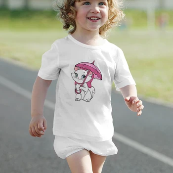 Летняя Французская футболка для девочек с принтом кошки Мари, милая детская одежда с героями мультфильмов, футболка для малышей 3-8 лет, Disney Harajuku Эстетическая