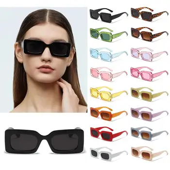 Маленькие прямоугольные Солнцезащитные очки Женские Мужские Винтажные Квадратные Солнцезащитные очки с защитой от UV400 Солнцезащитные очки ярких цветов