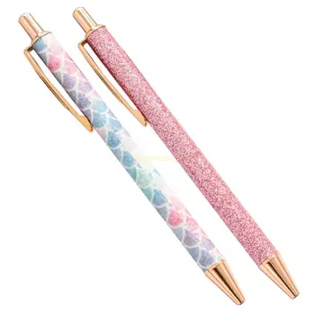 Модная блестящая шариковая ручка, металлическая ручка, выдвижная для женщин, девочек-подростков, 2 упаковки