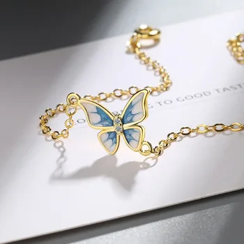 Модный синий браслет-бабочка с золотым покрытием и простотой, украшенный цирконием для женского темперамента