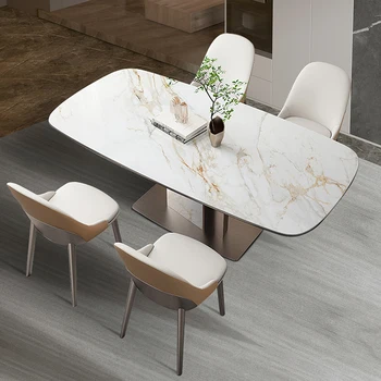 Мраморный прямоугольный стол для столовой Высококачественная бытовая мебель Для кухни ресторана Длинный стол со стульями Мебель