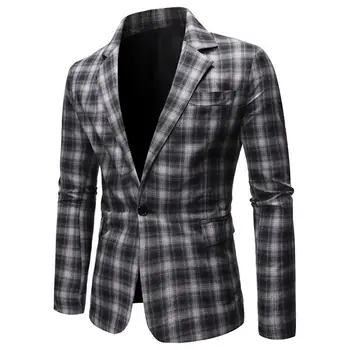 Мужской пиджак, приталенный теплый блейзер, пальто на одной пуговице, мужской блейзер с лацканами, повседневный костюм с длинным рукавом и принтом в клетку, пальто, спецодежда