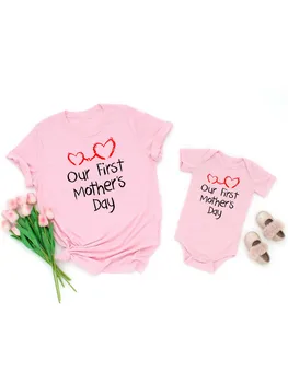 Наши топы на Первый День матери, футболки для мамы и ребенка, боди и женская рубашка с коротким рукавом, одинаковые комплекты для семьи
