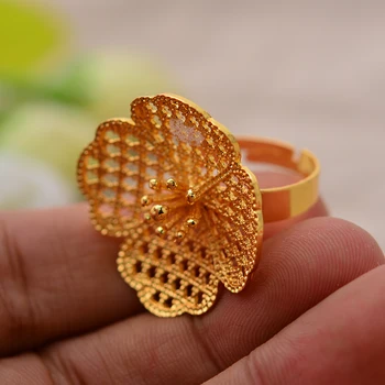 Новое кольцо золотого цвета с цветком 24K в Дубае для женщин, Мужское Эфиопское обручальное кольцо, Индия/Эфиопские/Африканские/Нигерийские/Израильские/Арабские изделия