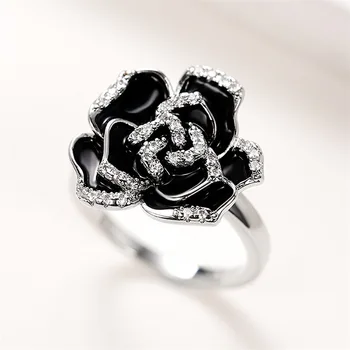Новые горячие продажи, Винтажные элегантные кольца с цирконом, покрытые эмалью, для женщин, мода Tiktok, Уникальный цветок Черной Розы, кольцо с капельным клеем ручной работы