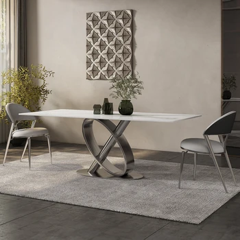 Новый обеденный стол итальянского роскошного дизайнера в стиле серой стали, Простая комбинация прямоугольного стола и стула