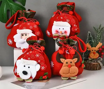 Новый рождественский мешок Санта-Клауса, Детские Рождественские подарки, Сумка для конфет, Изысканный льняной рождественский мешок для конфет с принтом Санта-Клауса SN4192