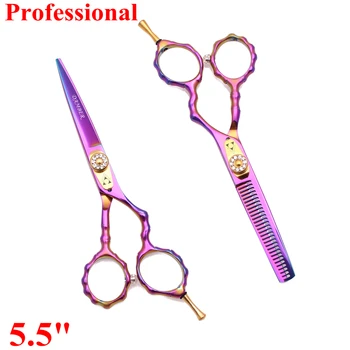 Ножницы для волос 5.5 Профессиональные парикмахерские ножницы Barber 440c Японские Стальные Ножницы для стрижки волос Филировочные ножницы 9010#