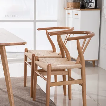 Обеденные стулья из массива дерева Scandinavia для столовой мебели Nordic Дизайнерское кресло Креативный бытовой стул со спинкой MC