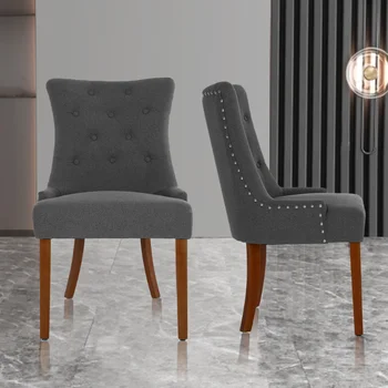 Обеденные стулья из ткани LYHome Mordern\  Комплект из 2 предметов \ Светло-серый Серый полиэстер [на складе в США]