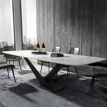 Обеденный набор из 6 стульев с современным мраморным столом для большой квартиры, Итальянский кухонный стол в стиле минимализма, семейный, высококачественный