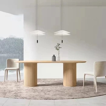 Обеденный стол из скандинавского бревна, овальный, из массива дерева, легкий, экстравагантный обеденный стол из каменной доски, простой стол для переговоров в домашнем хозяйстве