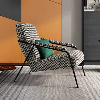 Одноместный диван-кресло Nordic Houndstooth, Тканевые диваны для гостиной, Дизайнерское кресло из кованого железа, Одноместные диваны для гостиной.