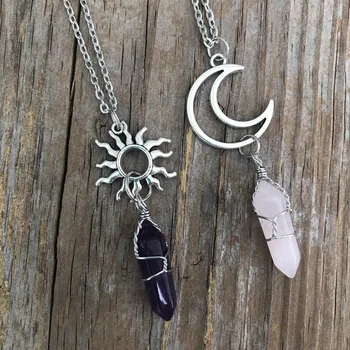 Ожерелье из кристаллов Луны и солнца, ожерелье лучшего друга, ожерелье из 2 переплетающихся кристаллов