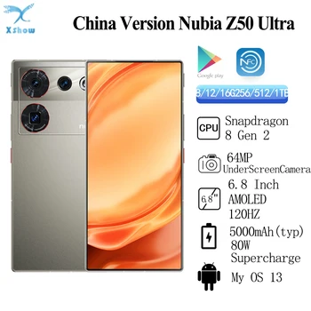 Оригинальный Nubia Z50 Ultra 5G Snapdragon 8 Gen 2 6,8-дюймовый 144 Гц AMOLED 64-Мегапиксельная Камера Под экраном 5000 мАч 80 Вт Быстрая Зарядка