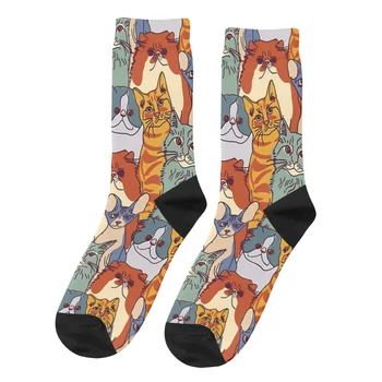 Переполненная группа Счастливых мужских носков Vintage Cat Animal в стиле хип-хоп Бесшовные носки для экипажа с подарочным рисунком
