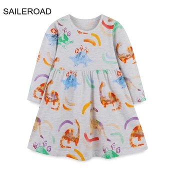 Платья SAILEROAD для детей 2-7 лет, платье с динозаврами с длинным рукавом, платье принцессы для маленьких девочек, хлопковая детская одежда