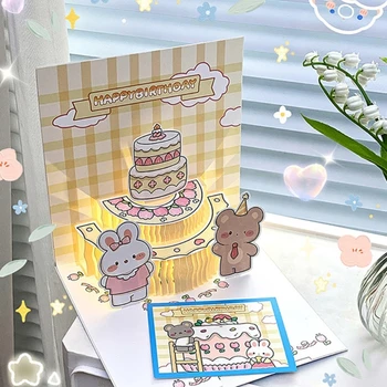 Поздравительные открытки с Днем рождения Светящиеся поздравительные открытки со светодиодной подсветкой в виде конверта, открытка для торта M6CE