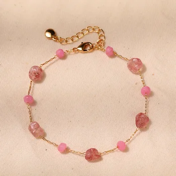 Покрытые медью 18-каратные Золотые Браслеты с геометрическими неправильными розовыми камнями, популярные женские украшения в сотню цветов