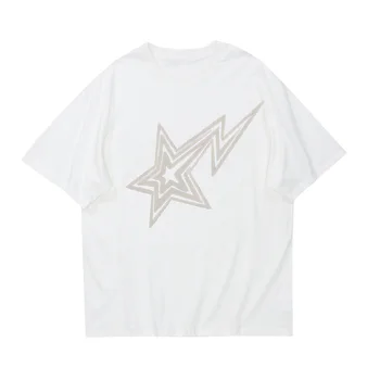 Простые Модные негабаритные футболки со звездным принтом и графикой Harajuku Personality Мужчины Женщины Негабаритные рубашки, Хит Продаж, Топы, уличная одежда