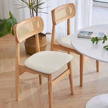 Простые стулья для кухни, обеденные стулья со спинкой из массива дерева, компьютерный стул из натурального ротанга, мультисценарий для мебели для гостиной