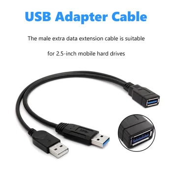 Разъем USB 3.0 длиной 30 см к разъему Dual USB с удлинительным кабелем Y-разветвителя для передачи данных дополнительного питания для 2,5-дюймового внешнего жесткого диска HDD SSD