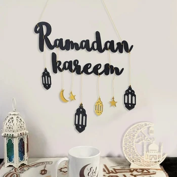Рамадан Карим Декор, Луна, Звезда, Подвесная подвеска, Украшение для мусульманской исламской вечеринки для дома, деревянный орнамент, Дверная табличка, вывеска