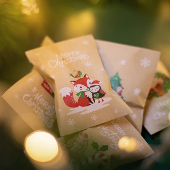 Рождественский мини-пакет из крафт-бумаги 48 комплектов Подарочная упаковка включает пакеты с наклейками Роскошное дизайнерское украшение дома 2023 в новогоднем стиле