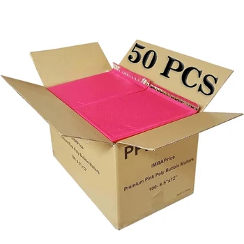Розовый, 50 шт, конверты для писем с пузырьковой подкладкой, Mailer Poly для упаковки, Самоуплотняющийся пакет для доставки, с пузырьковой подкладкой, черный