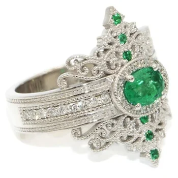 Роскошная Корона с инкрустацией из богемского хрусталя Кольцо с зеленым камнем Женское кольцо с зеленым кристаллом Модные украшения в аристократическом дворцовом стиле