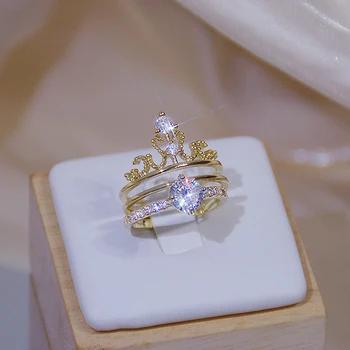 Роскошное кольцо с циркониевой короной для женщин, шарм из золота с покрытием 14 карат, Изысканная ювелирная подвеска Temperame Bague Anillos, подарок на день рождения