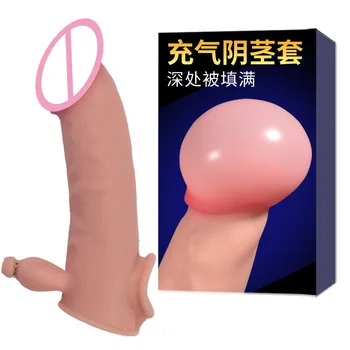 Рукав для увеличения пениса Силиконовый презерватив Удлинитель члена Надувное кольцо для члена Многоразовые секс-игрушки для пары Мужчин Толстый удлинитель пениса