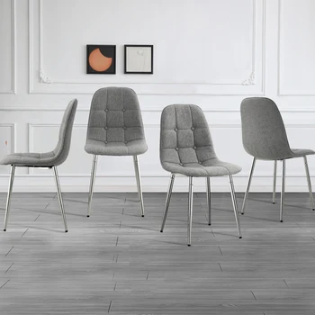 Светло-серые обеденные стулья, набор из 4 современных стульев для столовой и кухни в стиле середины века, обитых мягкой льняной тканью с ворсом