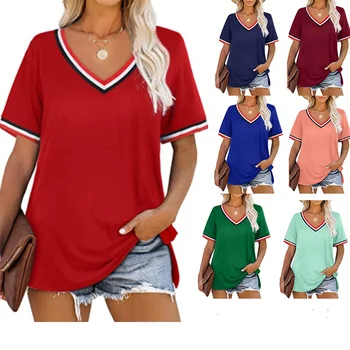 свободные футболки, Женские Джемперы, хлопчатобумажные топы с коротким рукавом, Женский пуловер с V-образным вырезом, сексуальное модное нижнее белье из хлопчатобумажной ткани AC0728