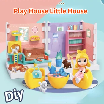 Собранный своими руками Детский кукольный домик для девочки, вилла, спальня, Столовая, Кухня, Ванная Комната, модель игрового домика, игрушка в подарок
