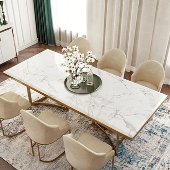 Современный мраморный обеденный стол 70,87 ‘с прямоугольной столешницей, золотыми ножками из нержавеющей стали, для кухни и столовой